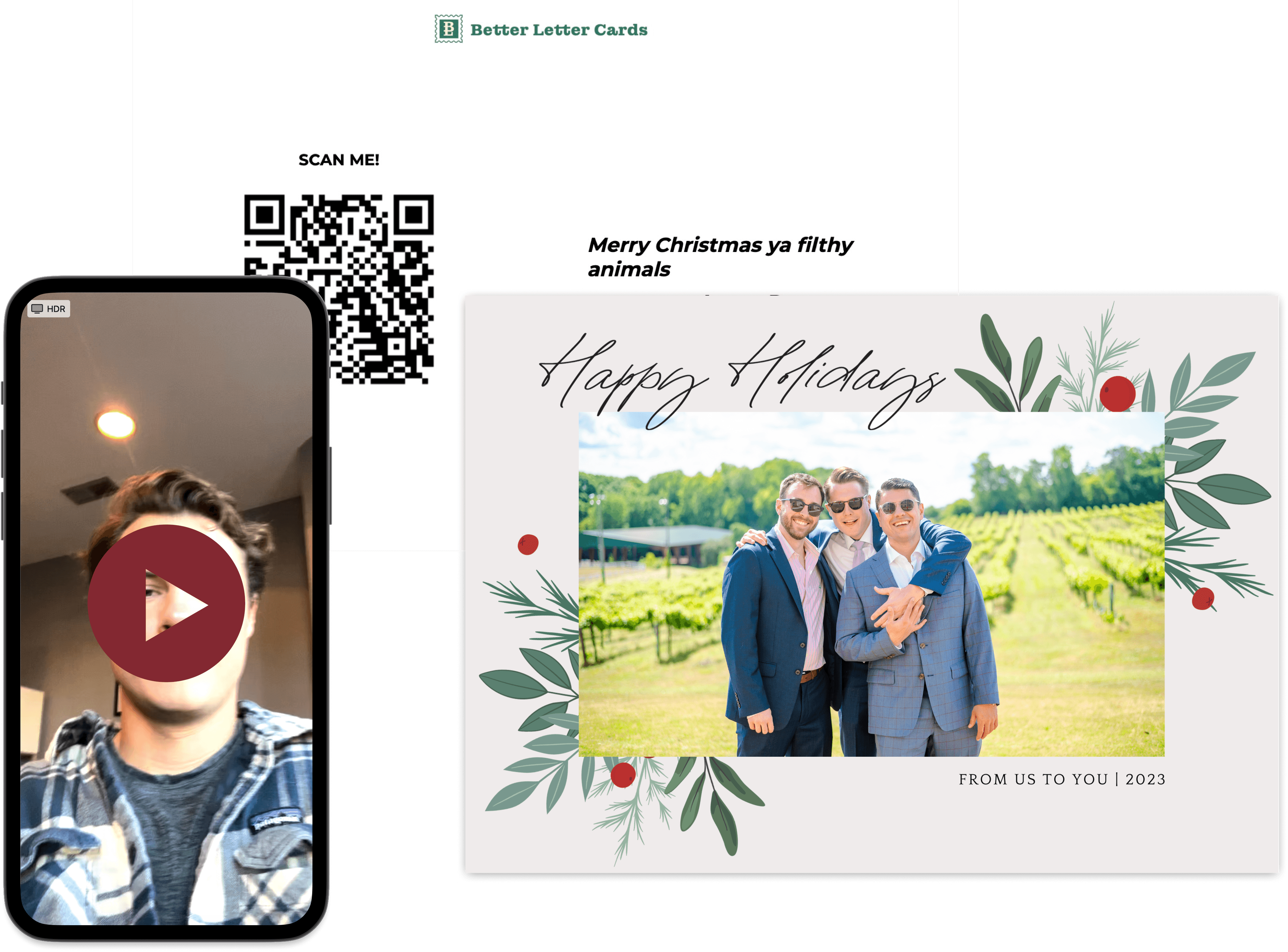 Example Christmas Card with front, back, and video